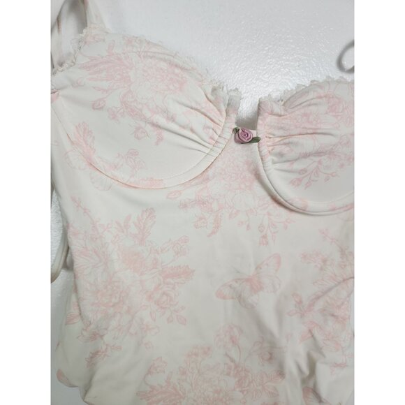 Note To Self You Are My First Love Women's Sz. XS/S Ivory & Pink Floral Swimsuit - Picture 2 of 6